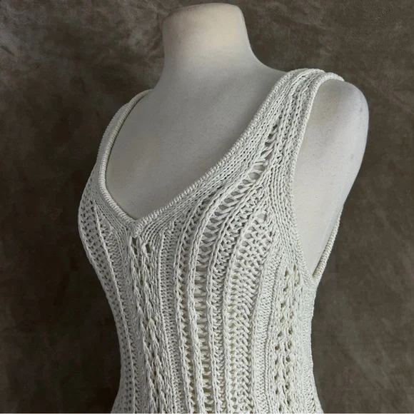 Jonathan Simkhai Ivory Kamilah Crochet Fringe Tank Midi Dress Small NWOT - Picture 5 of 13